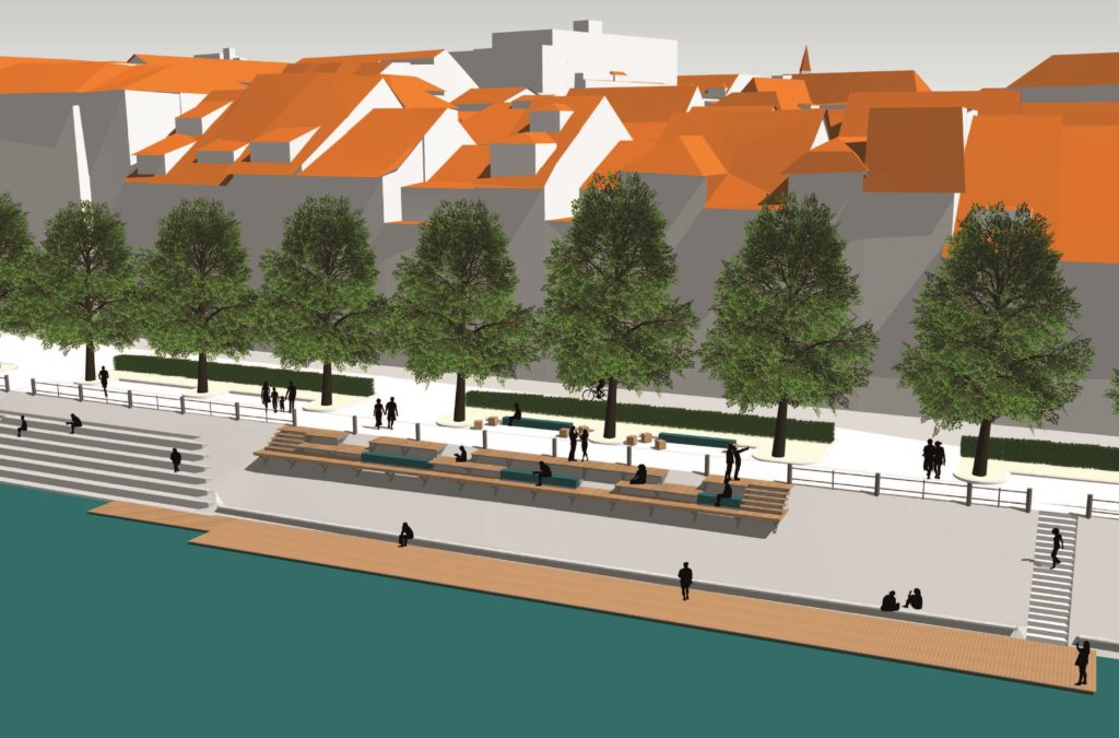 Rheinterrassen schaffen neue Sitzmöglichkeiten bei Mittlerer Brücke 3 Visualisierung Rheinterrassen Vogelperspektive
